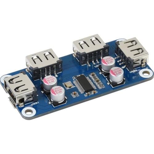 Waveshare USB HUB HAT (B) For Raspberry Pi Series, 4x USB 2.0 Ports, Specialized Pogo Pin For Zero Series