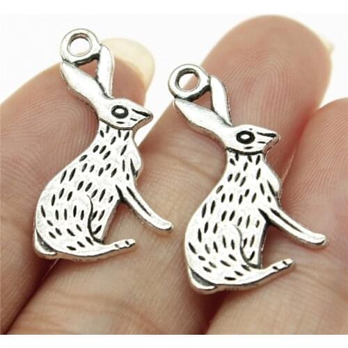 WYSIWYG 20pcs 26x14mm Rabbit Charm Pendants For Jewelry Making Antique Silver Color Animal Rabbit Pendants Charm Rabbit