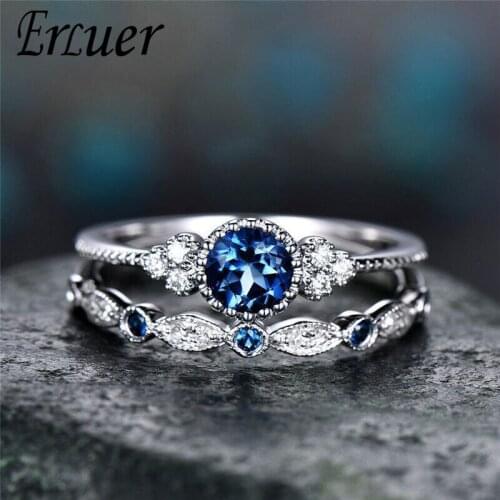 ERLUER European and American fashion crystal zircon double layer ring for womens cubic zirconia ring valentines day gift