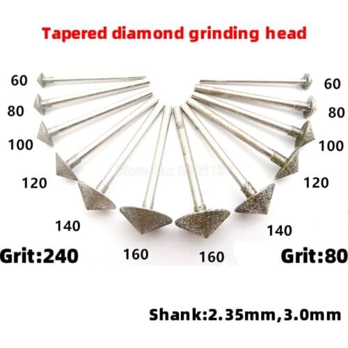 1Pcs Tapered Umbrella Needle Diamond Grinding Wheel Electroplated Head Jade Amber Carving Tool Emery Engraving Slice Burr Drill