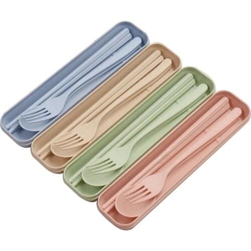 3Pcs Kids Children Dinnerware Sets Chopsticks Fork Spoon Set Utensil Set Travel Cutlery Camping Tableware Portable Set