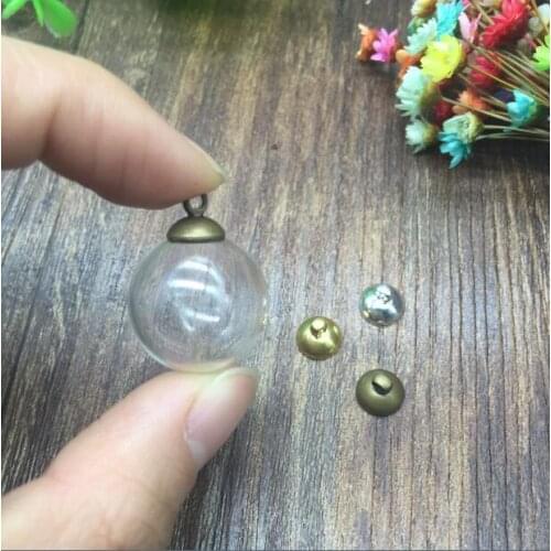 30sets/lot 20*5mm glass bubble with 8mm beads cap set DIY Glass bottle vial pendant necklace pendant charms jewelry finidngs