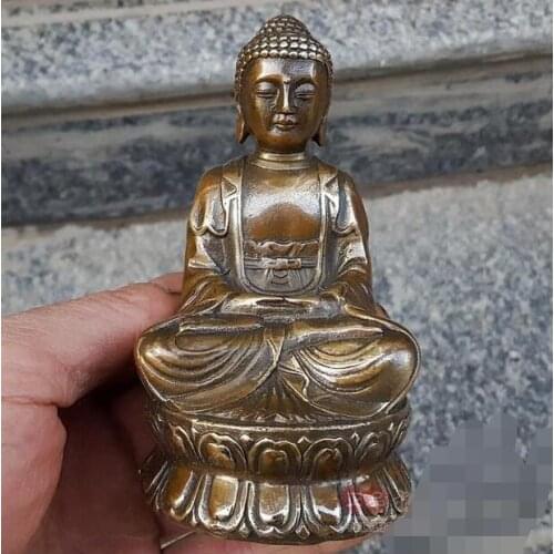 6"old Tibet Buddhism Fane Bronze Sakyamuni Shakyamuni Amitabha Buddha Statue