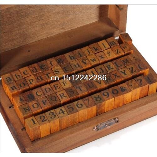 70pcs/set Vintage DIY Multi Purpose Regular Script Number Lowercase Alphabet Letter Decoration Wood Rubber Stamps Set Wooden Box