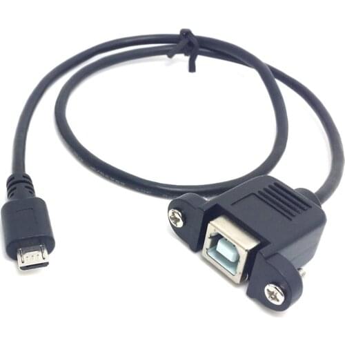 90 Degree Left Angled Micro-USB 5pin Micro USB 2.0 Male to USB2.0 B Type Female Connector Cable With Panel Mount Hole cable 0.3m