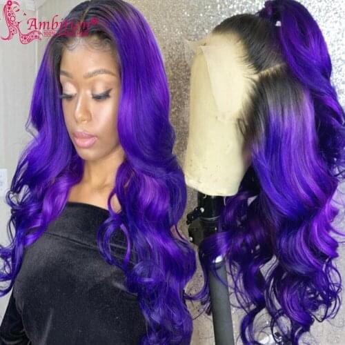 Ambition Ombre Color Hair Wig Pre plucked Glueless Lace Frontal Wig Human Hair Wavy Lace Wig Bleached Knots Human Hair Wigs