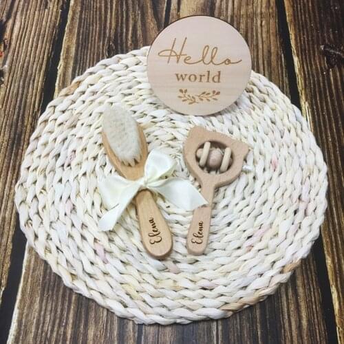 Wooden Rattle Beech Bear Hand Teething Wooden Ring Baby Rattles Play Gym Montessori Stroller Toy Decoration Baby toys