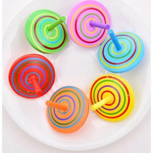 2pc Childrens Wooden Hand Turning Small Gyroscope Creative Decompression Toys