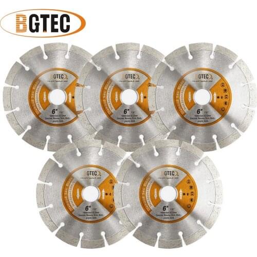 BGTEC 5pcs 6" Hot Pressed Segmented Diamond Saw Blades 150MM Granite Marble Stone Tile Concrete diamond Cutting Disc