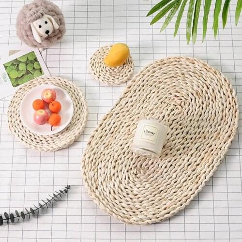 DIY new Round handmade corn woven mat insulation anti-scalding simple kitchen straw mat