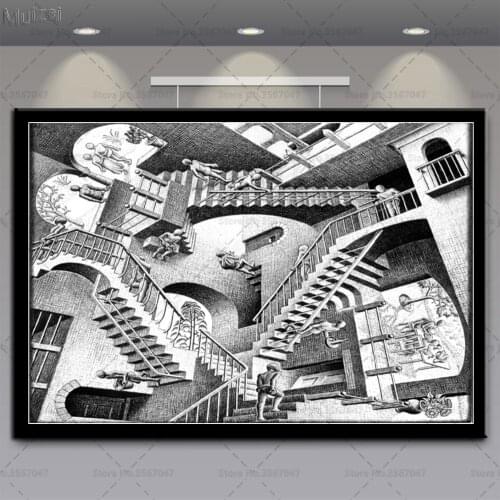 Art Poster Escher Surreal Geometric Artwork Modern Canvas Painting Retro Wall Pictures Prints for Living Room Home Decor