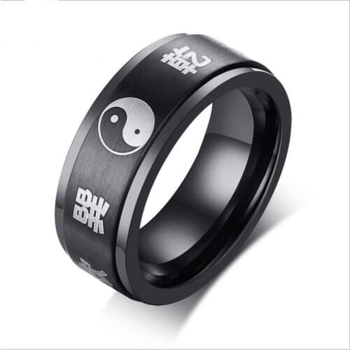Laser Laser Carving Taoist Mantra Gossip Ring Titanium Steel Black Mens Ring Spot