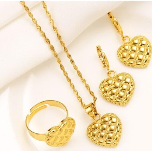 22k Yellow Gold 18ct THAI BAHT G/F Water waves Chain Necklace Earring Pendant Ring Set love heart Soft outfit Design charms