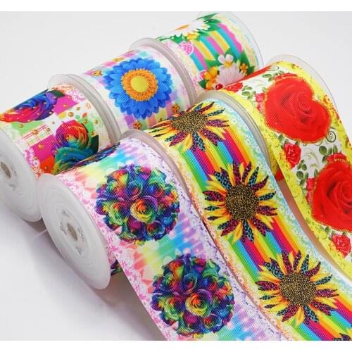 10 Yards Flower Printed Grosgrain Ribbon For Hair Bows DIY Crafts Handmade Accessories 51990