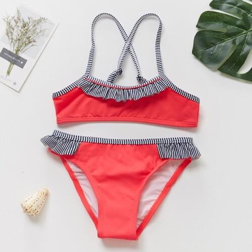 2021 Red 2~12Years Children Swimwear Girls Swimsuit Kids Girls Beach wear Bathing suit Girls Bikini set Biquini Infantil ST139