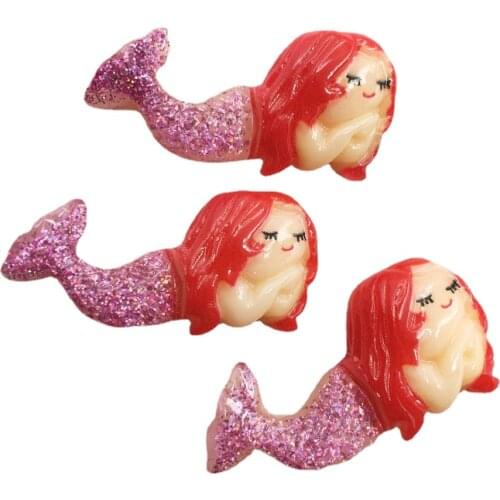 Colorful Glitter Big Mermaid Flatback Cabochon Figurines Stone Applique Home Decor Ornament Craft DIY Scrapbook OW93