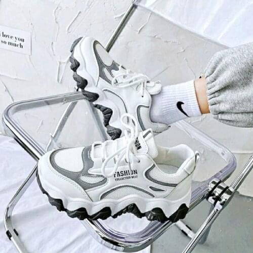 Women Sneakers Fashion Platform Chunky Lace Up Casual Shoes Brand White Old Dad Shoes Woman Vulcanized Shoes Zapatos De Mujer