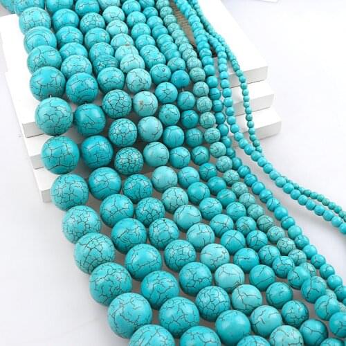 Manmade Stone Sky Blue Turquoises Howlite Round Loose Spacer Seed Stones Ball Beads DIY Bracelets Necklace Jewelry Findings