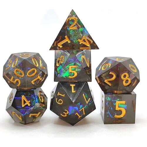 Fantasy Mirror Resin D4 D6 D8 D10 D12 D20 Dice Black Polyhedral Dice RPG DND COC Dice Set with Sharp Edge Board Table Games Gift