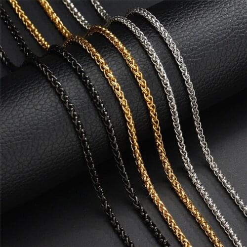 LETAPI New Fashion Gold Silver Color Stainless Steel Necklace Round Spiga Wheat Link Chain Hip Hop Necklace Jewelry for Men
