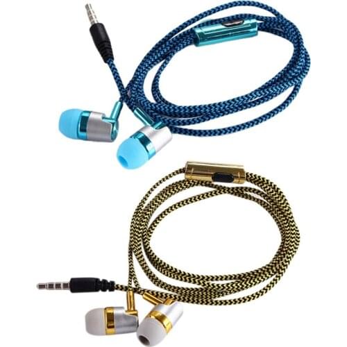 HOT-2 Pcs H-169 3.5mm MP3 MP4 Wiring Subwoofer Braided Cord, Universal Music Headphones - Blue & Golden