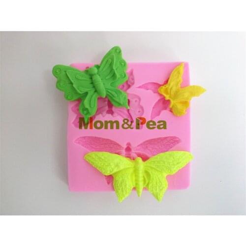 Mom&Pea 0348 Free Shipping 3-Butterfly Silicone Mold Cake Decoration Fondant Cake 3D Mold Food Grade Silicone Mould