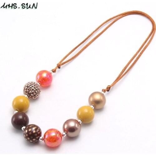 MHS.SUN Fashion Girls Rope Necklace Autumn Style Bubblegum Beads Kids Necklace Adjustable For Baby Party Birthday Gift Hot sale
