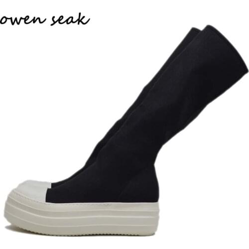 Owen Seak Men Knee High Boots Luxury Trainers Canvas Height Increasing Women Gothic Autumn Winter Casual Snow Flats Black Shoes