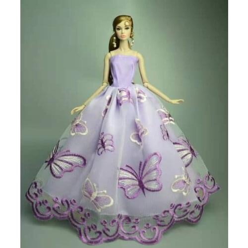 11.5" Doll Outfits Purple Butterfly Lace Floral Princess Dress for Barbie Clothes Gown Dressing Up 1/6 BJD Accessories Kids Toy
