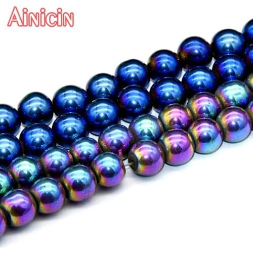 Natural Hematite Navy Blue Rainbow Color Palting 6mm-12mm Round Beads For DIY Jewelry Making Findings 5strand/lot