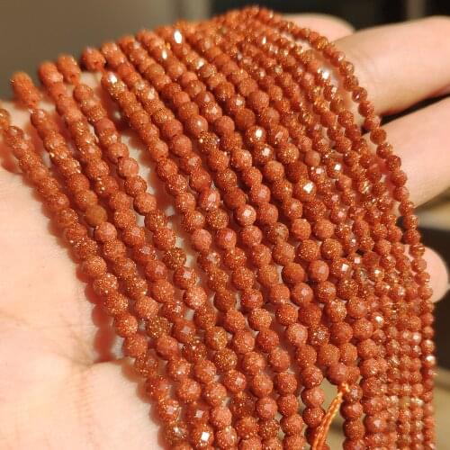 Natural Golden Sandstond 2/3/4mm Faceted Mineral Loose Beads for Jewelry Making DIY Christmas Gift Bracelets 15'' Tiny Stone