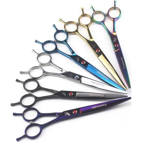 7.0 inch professional scissors dog pet grooming polishing tool animal hair double tail curved scissors up and down scissors