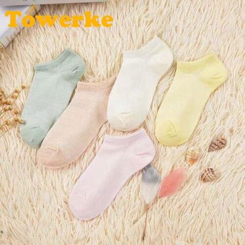 Size 35-40 Women Socks Solid Candy Color Short Socks Cotton High Quality 5 Pairs