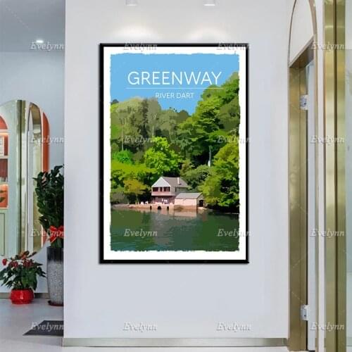 Retro Vintage Style Travel Poster Greenway River Dart Oil Painting Posters and Prints on Canvas Wall Art Modular Pictures Decor