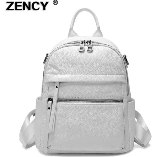 ZENCY Soft 100% Genuine Cow Leather Black Accessories Womens Backpacks Lady First Layer Cowhide Female School Book Backpack Bag