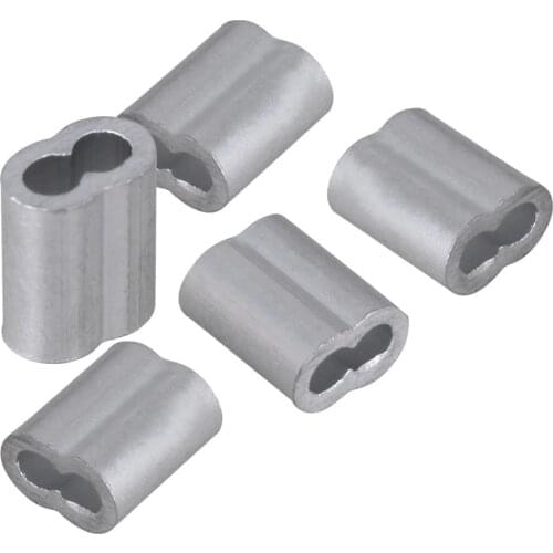 200PCS Silver 5mm Double Hole Wire Rope Aluminum Clip Sleeve Cap M2