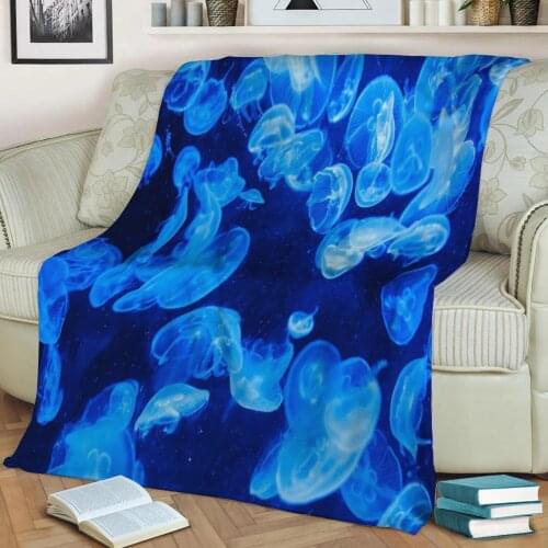Blue Jelly Fish Flannel Throw Blanket 3D Printed Keep Warm Sofa Child Blanket Home Decor Textiles Dream Family Gift