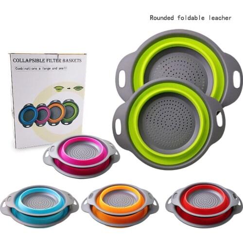 Folding Drain Basket Silicone Kitchen Fruit Vegetable Colander Dish Drainer Washing Basket Strainer Kitchen Tool Storage Gadgets