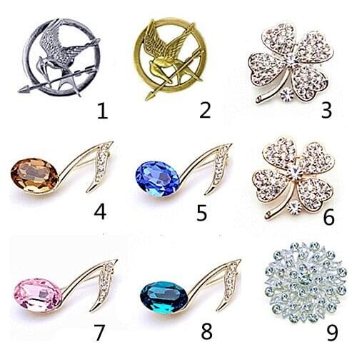 Mixed Style Rhinestone Crystal Diamante Brooch Accessory Clover Flower Musical Note Pins