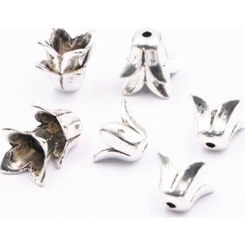 Vintage 20PCS/lot Accessories Silver Color Flower Cap Beads Charms Fit Bracelets Necklace DIY Jewelry Findings Torus Spacer A863