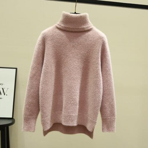 Turtleneck Women Sweater New Autumn Fashion Chic Casual Knitted Jumpers 8 Solid Colors Faxu Mink Cashmere Pullovers Knitted Top