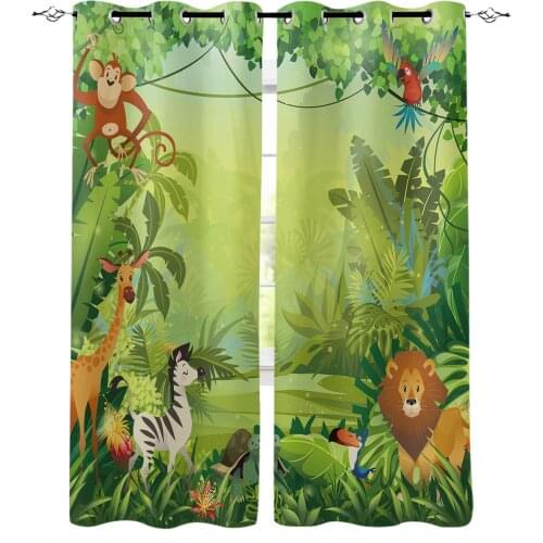 Tropical Jungle Cartoon Animal Lion Window Curtains Kitchen Items Door Curtains Home Curtains for Living Room Luxury