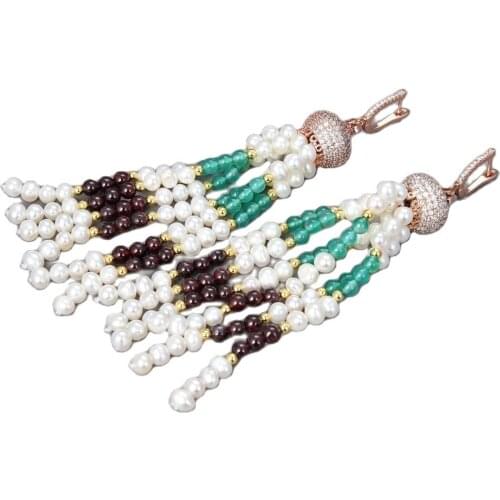 JK Natural White Pearl Garnet Earrings Cute For Women