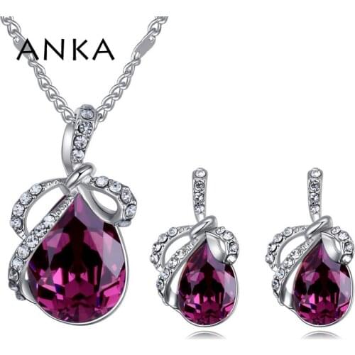ANKA water drop crystal bowknot earring necklace set for women luxury wedding jewelry set Crystals from Austria #26348