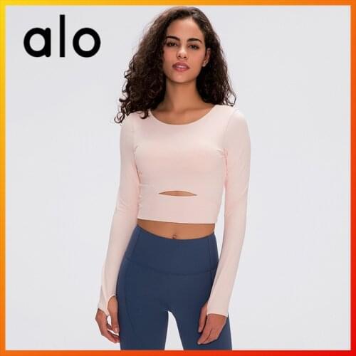 Alo Yoga Womens Sports Top Yoga Womens T-shirt Gym Long Sleeve Running Workout Clothes Crop Top Breathable Skin-friendly
