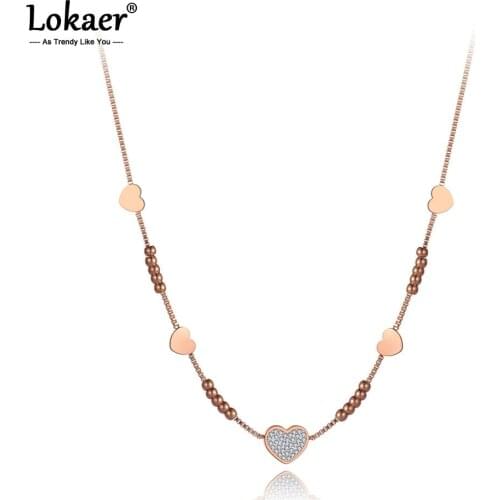 Lokaer Trendy Stainless Steel Love Heart CZ Crystal Pendant Necklaces For Women Girls Clay Rhinestone Choker Necklace N19175