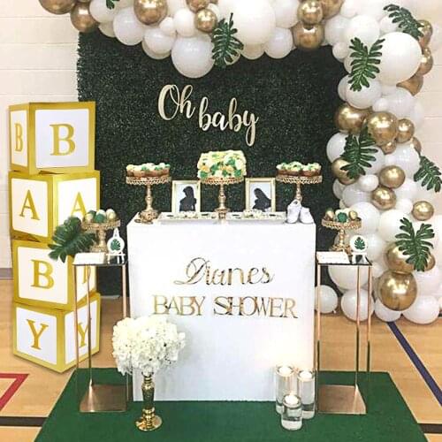 Gold Box Transparent Name Age Box Girl Boy Baby Shower Decorations Baby 2 1st 1 One Birthday Party Decor Gift Babyshower Supplie