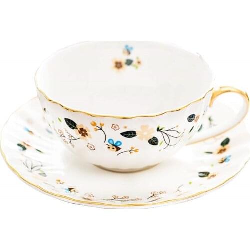 Flower Bee Tea Ceramics Cups and Saucers, Printing Coffee Bone China Mug 1 Set (1 Cup and 1plate)