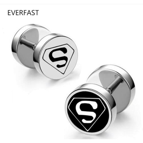 1Pc Ear Nail Bone Barbell Letter S Studs Earring Piercing Black Stainless Steel Earrings For Men Women