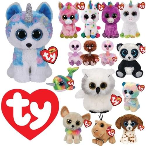 15cm Ty Big Eye Beanie Stuffed Plush Toys Unicorn Cat Bat Fox Pony Animal Soft Plush Toy Children Girl Birthday Christmas Gift